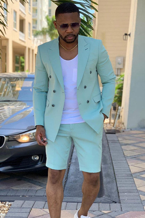 Cool Green Casual Wedding Suit With Peaked Lapel For Sale