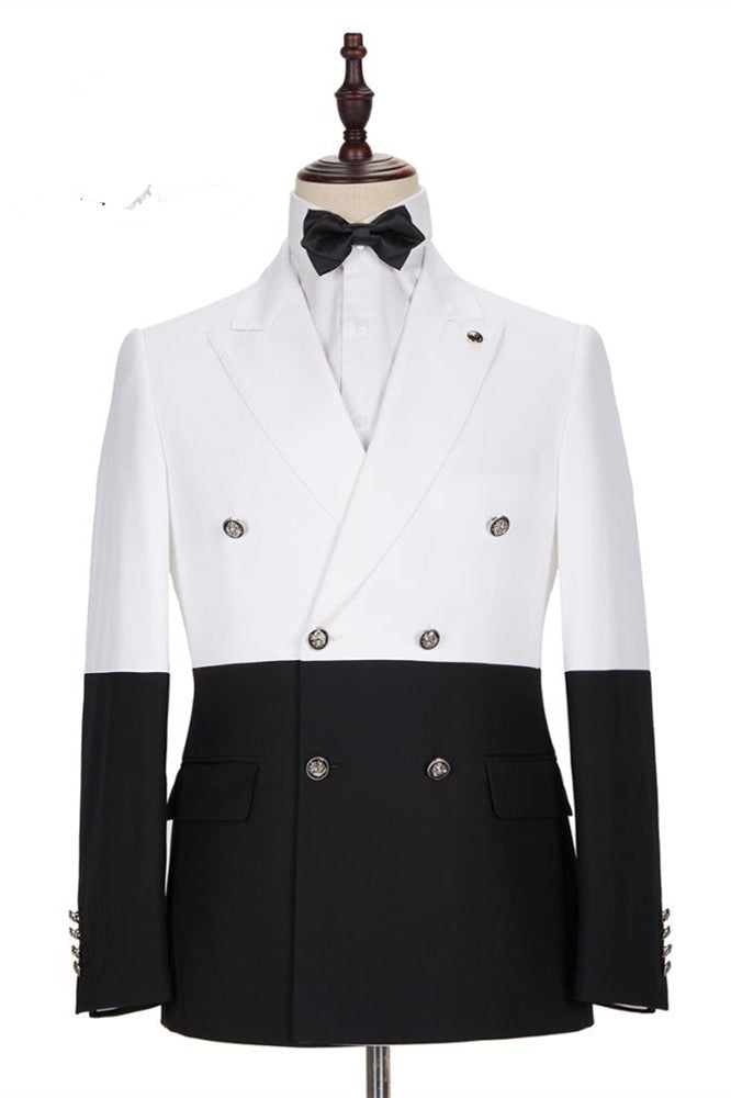 Classic Bespoke White & Black Wedding Blazer for Groom with Double Breasted