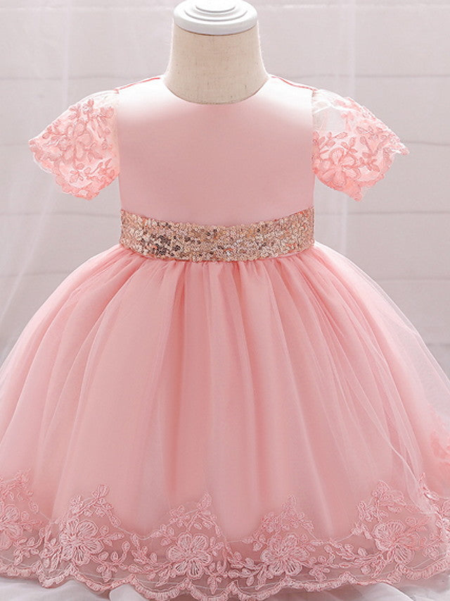 Sleeveless Jewel Neck Lace Ball Gown for Weddings and Parties