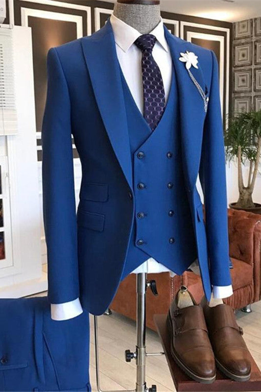 Morden Blue Prince Prom Suit - Three-Pieces Peaked Lapel
