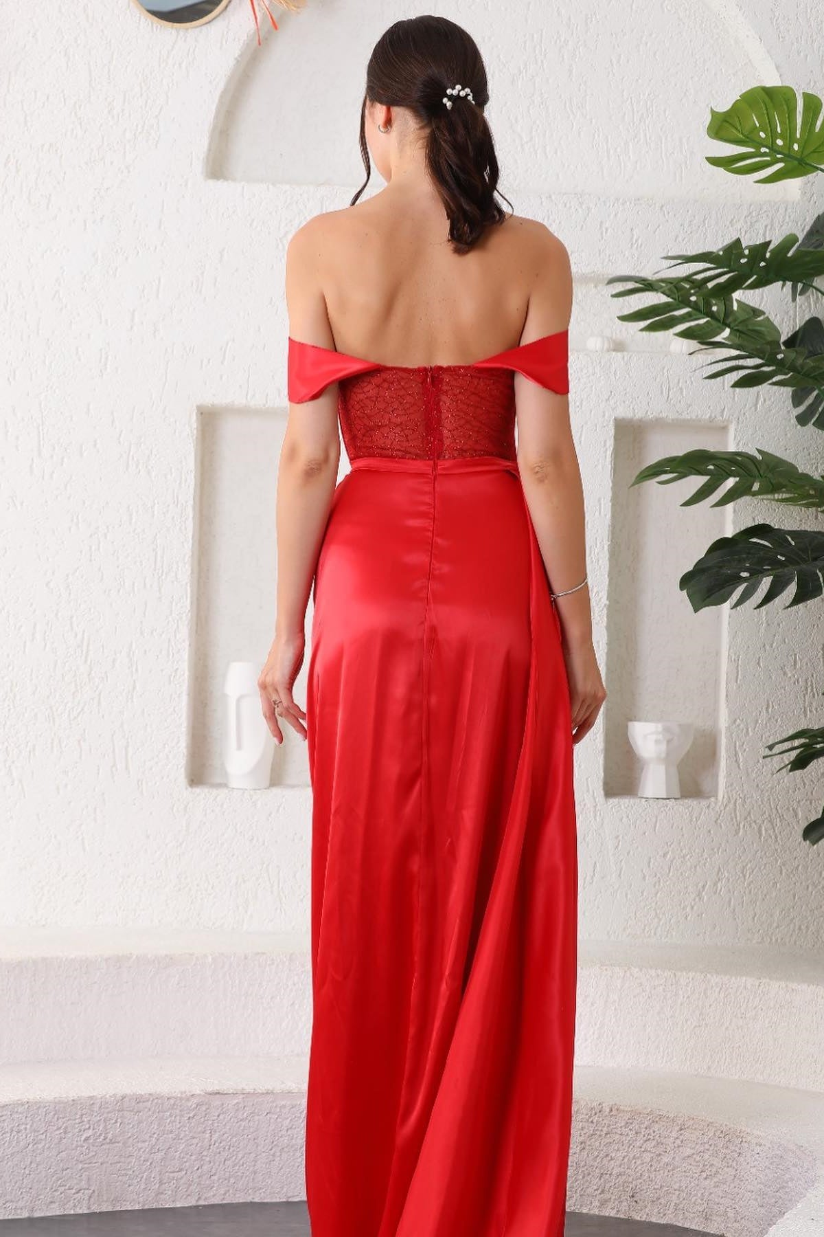 Red Sweetheart Off-the-shoulder Mermaid Prom Dress With Slit