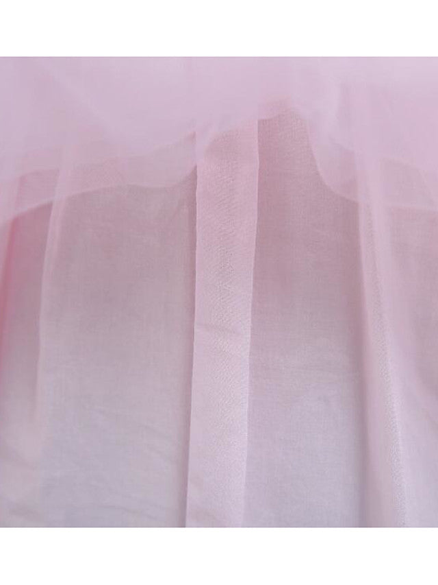 Cap Sleeve Square Neck Flower Girl Dress with Lace Tulle Cotton and Lace Belt