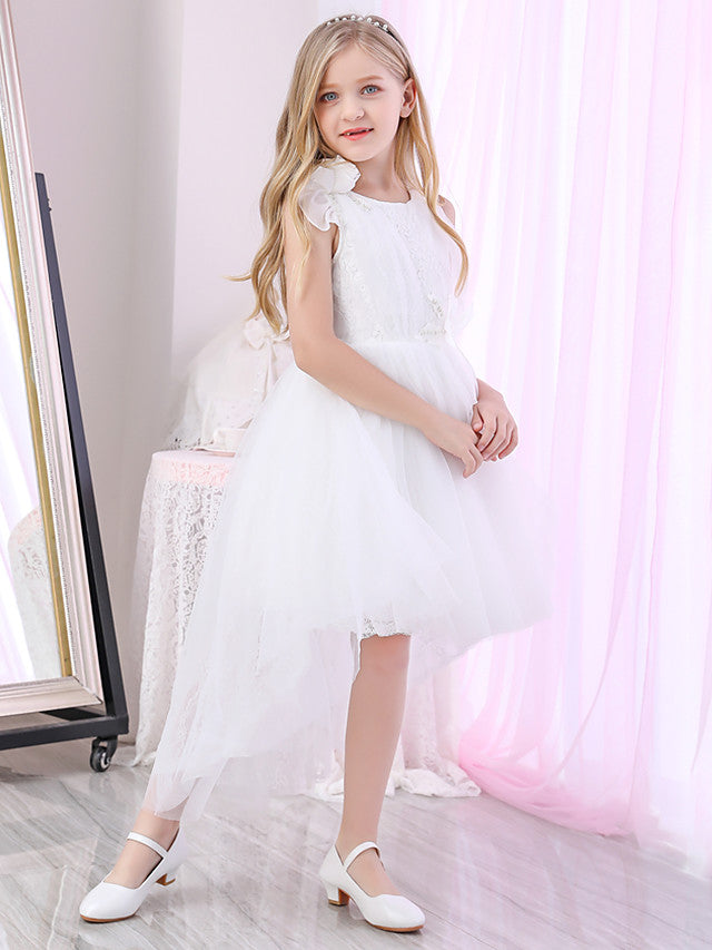 Luxurious Princess Ball Gown for Flower Girls Lace Satin Tulle with Cascading Ruffles