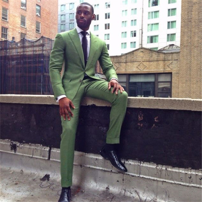 Formal Green Prince Suit With Peaked Lapel For Weddings
