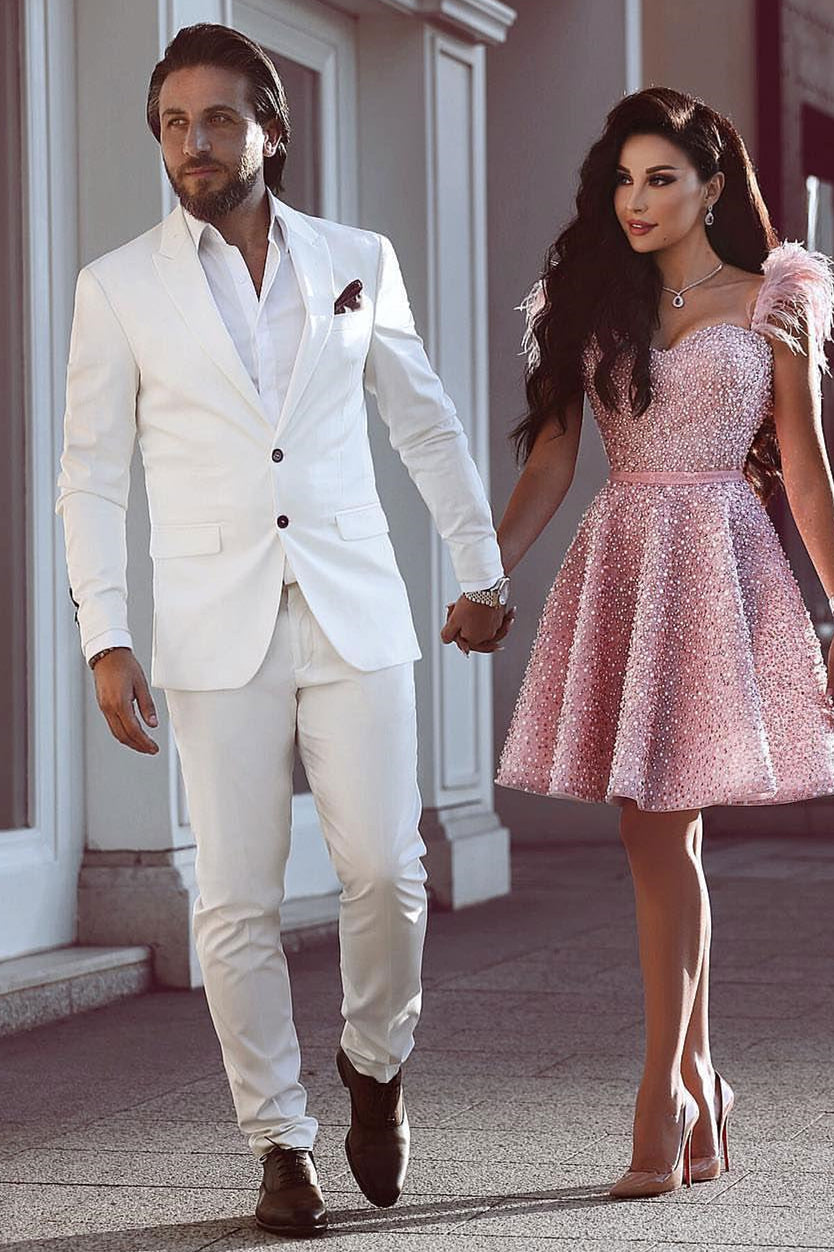Two Pieces White Slim Fit Mans Tuxedos Dinner Suits