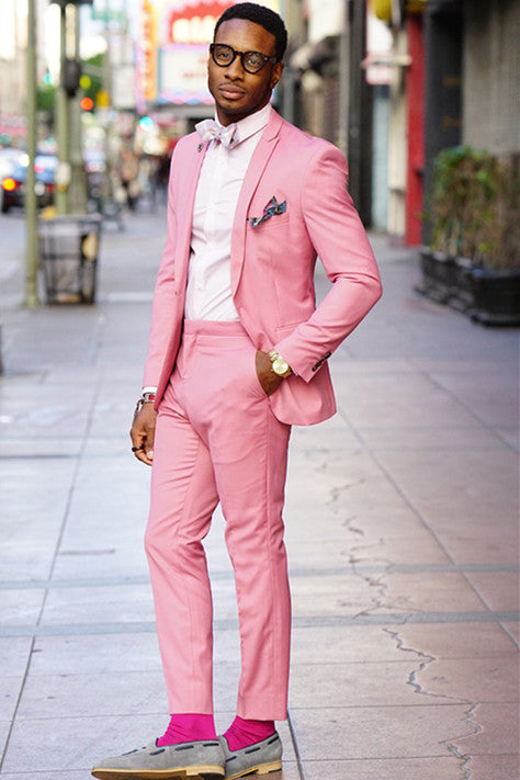 Handsome One-Button Pink Wedding Suit for Groom