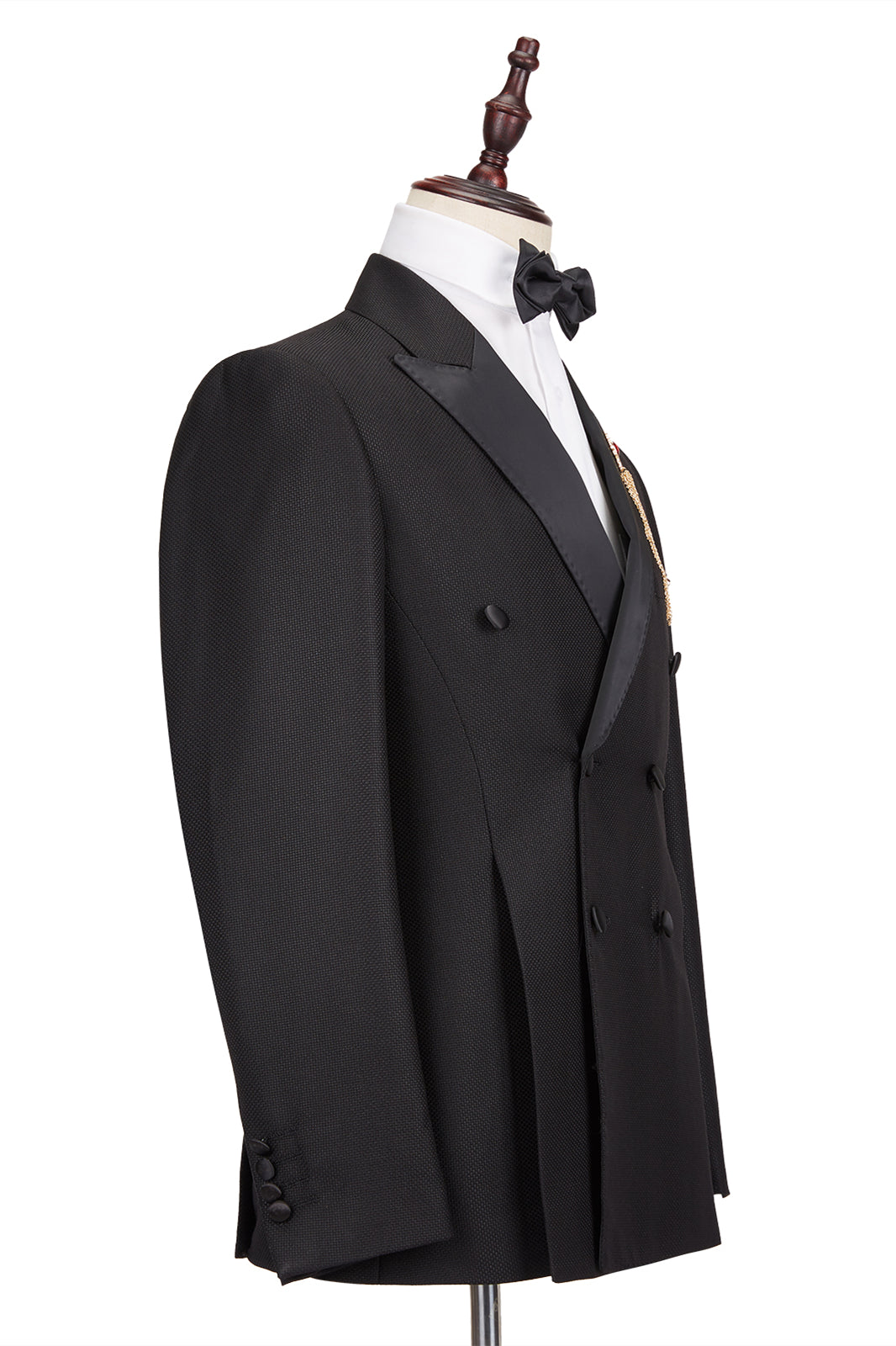 Black Men's Wedding Suit Groom Tuxedos - Classic Satin Peak Lapel Double Breasted
