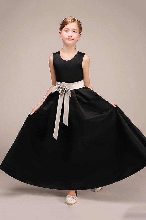 Black Jewel Sleeveless Flower Girl Dress