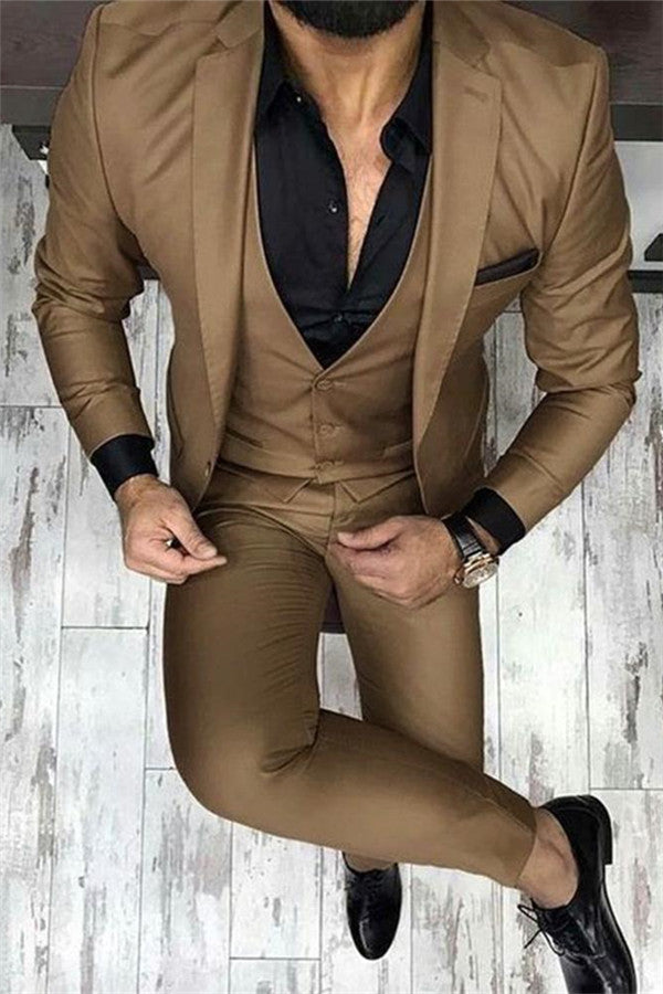 Classic Business Prom Men Suits - Three Piece Chocolate Brown