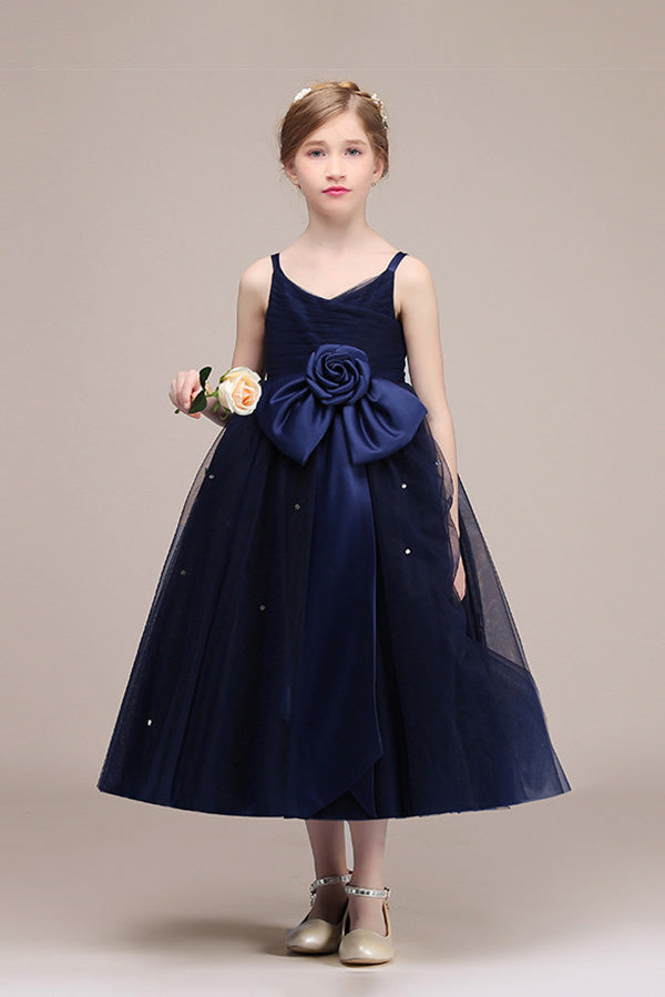 Amazing V-Neck Spaghetti Strap Flower Girl Dress in Tulle