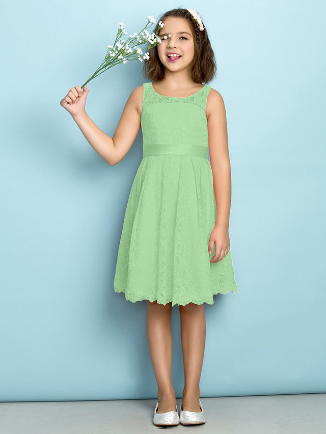 A-Line Scoop Neck Lace Junior Flower Girl Dress for Kids