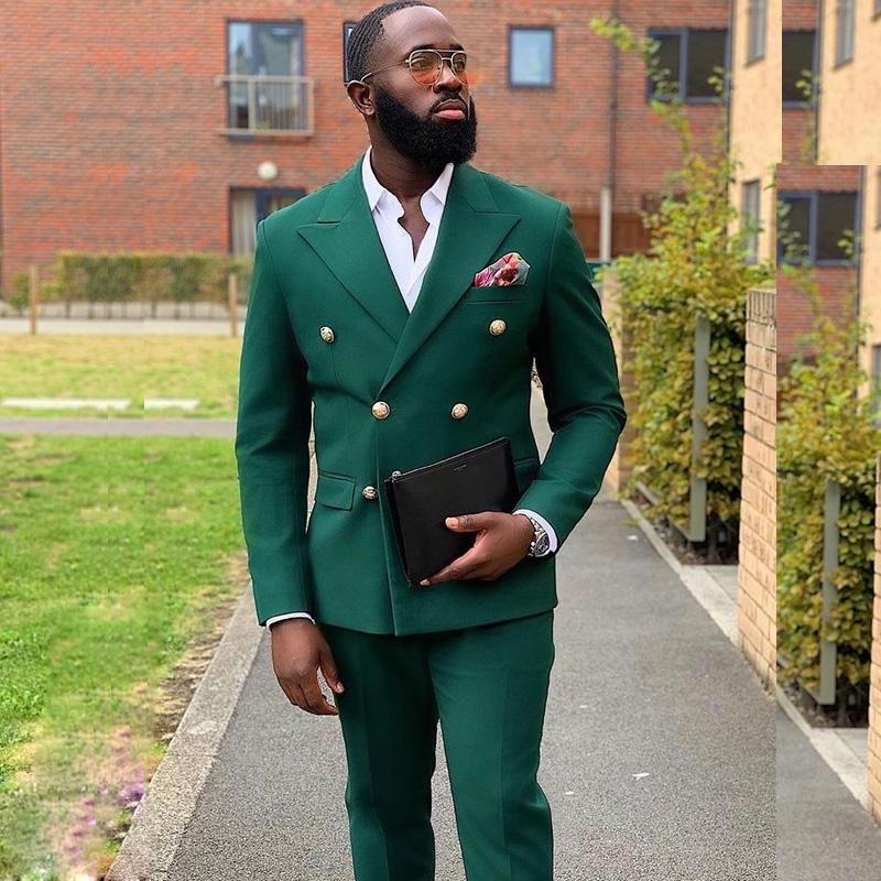 Best Prom Suits - Dark Green Peaked Lapel Double Breasted