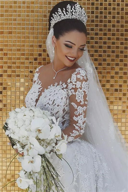 Gorgeous Long Sleeves Mermaid Wedding Dress With Lace Appliques