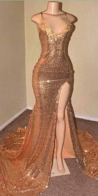 Mermaid Modern V-Neck Prom Dress with Sequins
