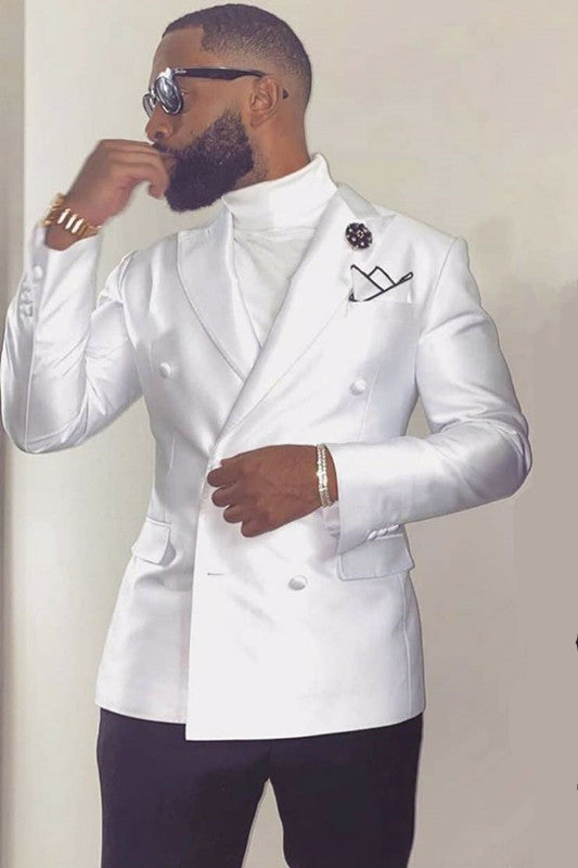 White Peaked Lapel Double Breasted Groom Suit - Addison Online