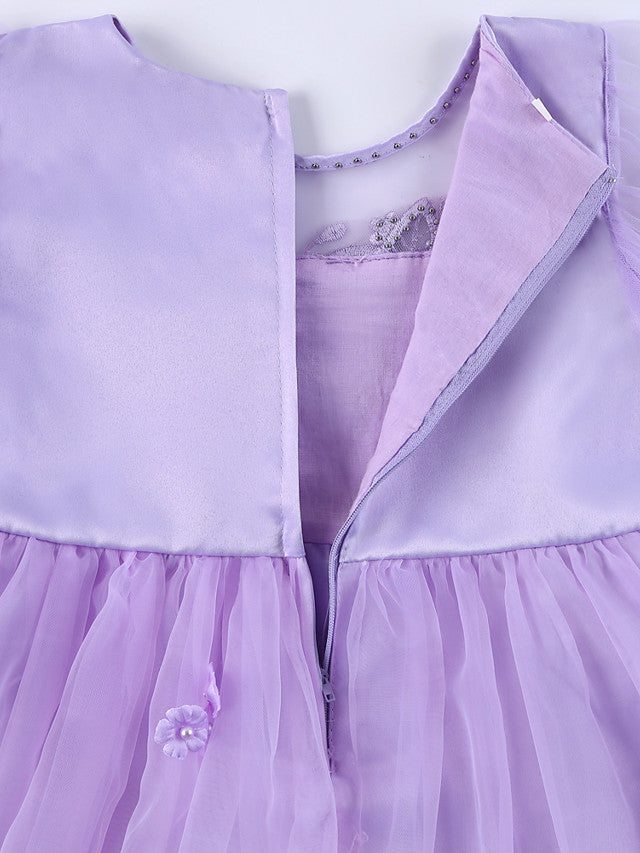 Princess Midi Dress for Weddings & Birthdays: Satin Tulle Jewel Neck with Bow(s) Pearls & Beading