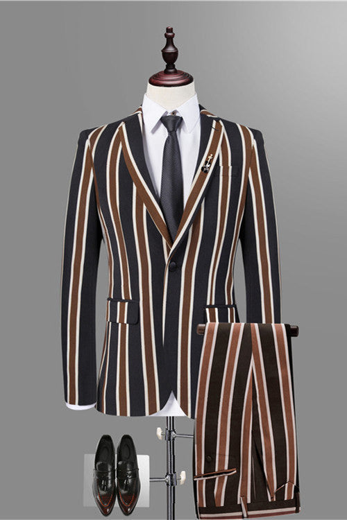 Gentlemen's 2022 Black Striped Prom Attire Online