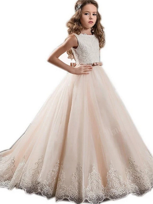 A-Line Junior Bridesmaid Dress with Sash Ribbon and Appliques