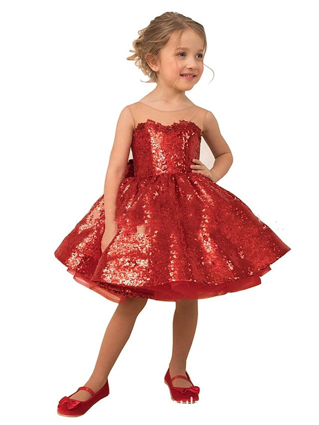 Elegant Lace Tulle Ball Gown with Sleeveless Illusion Neck and Bow Tier Paillette for Flower Girls