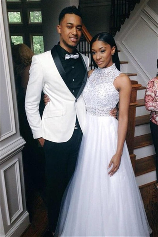 Two Piece White Lapel Wedding Suits For Men With One Button