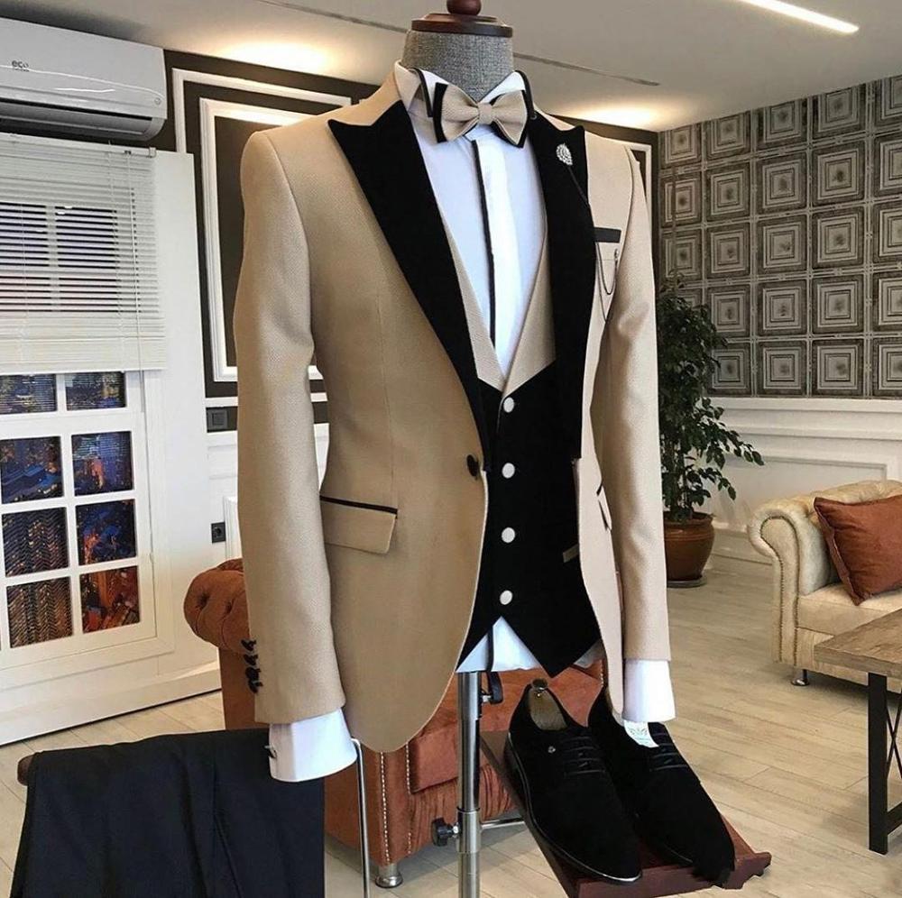 Modern One Button Wedding Suit For Men - Peaked Lapel Slim Fit