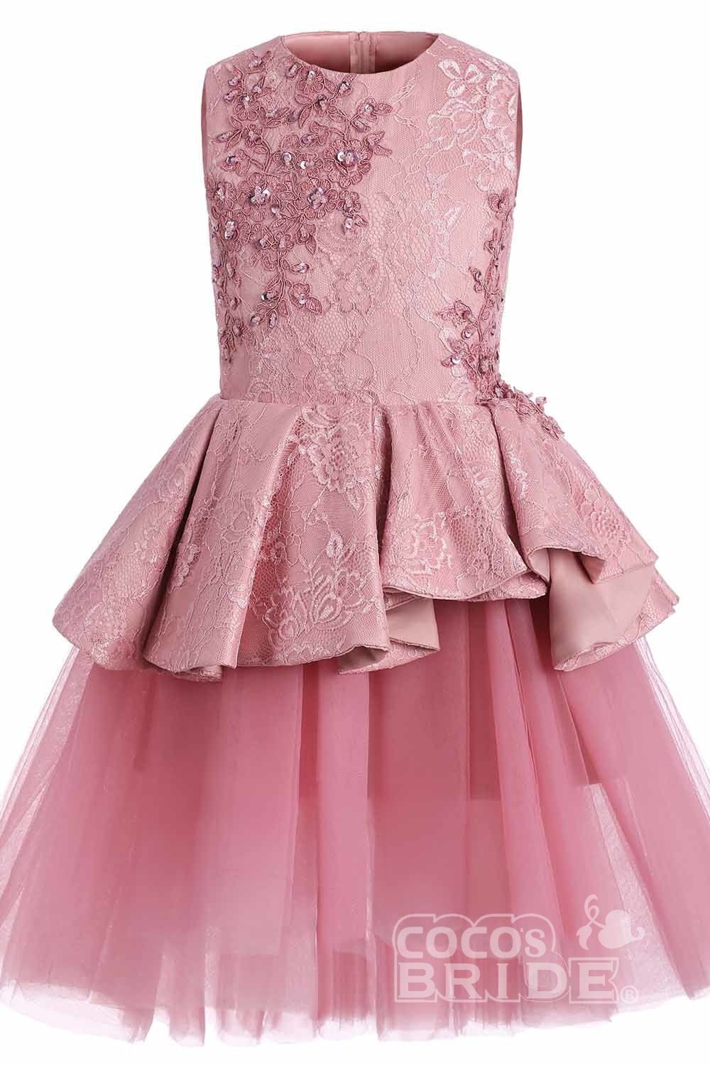 Pretty Pink Scoop Neck Sleeveless Ball Gown Flower Girls Dress