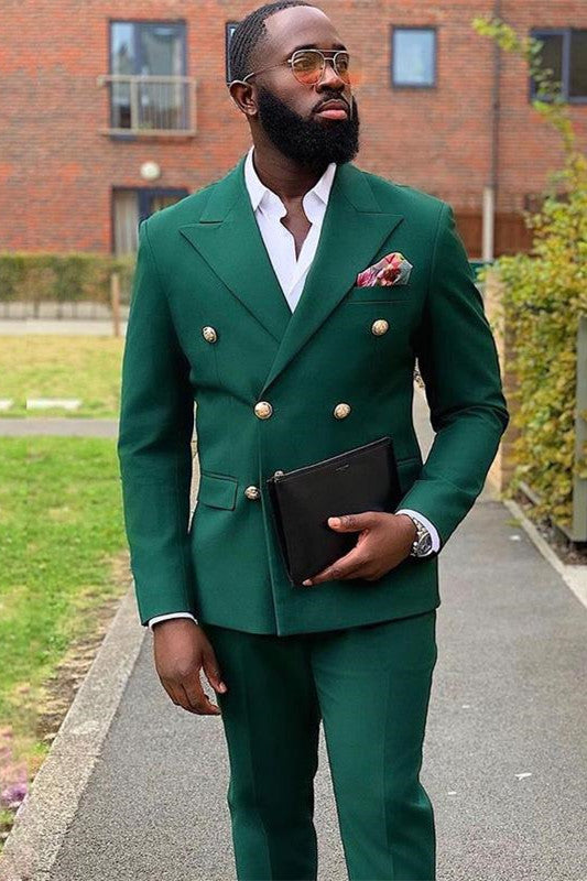 Best Prom Suits - Dark Green Peaked Lapel Double Breasted