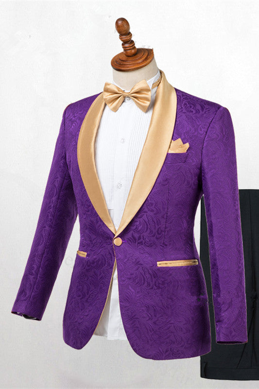 Mewest Gold Lapel Groomsmen Tuxedo Antonio with One Button
