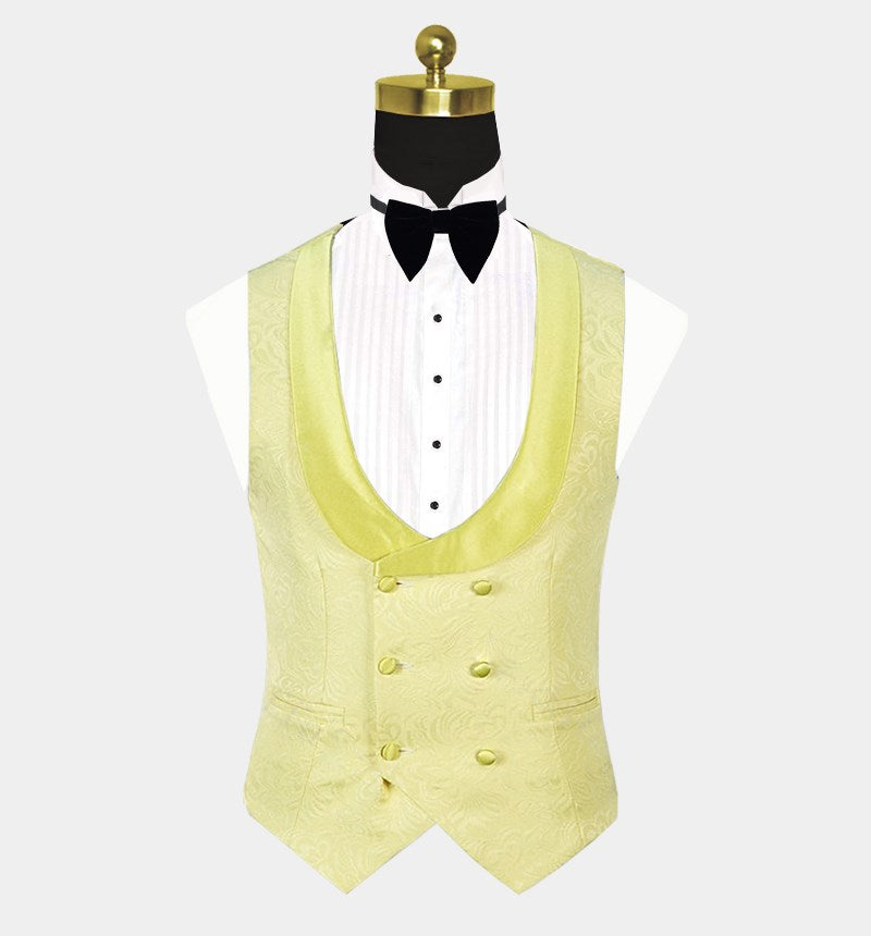 Unique Three Pieces Shawl Lapel Yellow Jacquard Morning Suit
