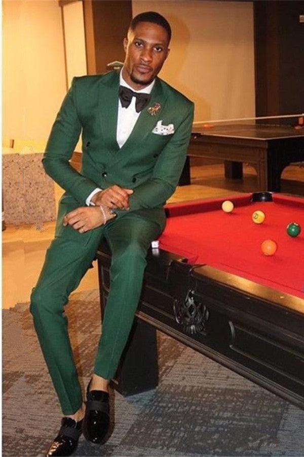 Stylis 2-Piece Peaked Lapel Slim Fit Prom Suit for Boy - Dark Green with Double Breasted