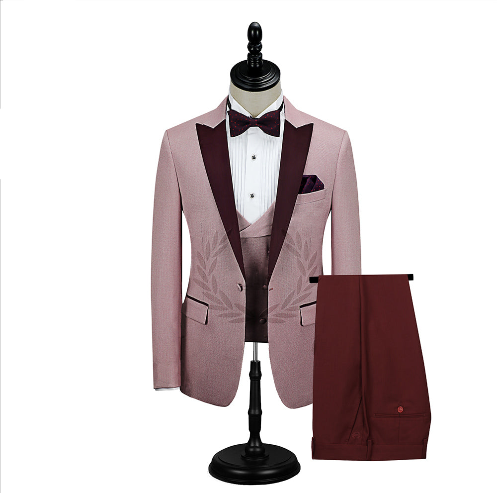 Peak Lapel Prom Suits for 22 Year Olds - Popular Burgundy with Pink One Button