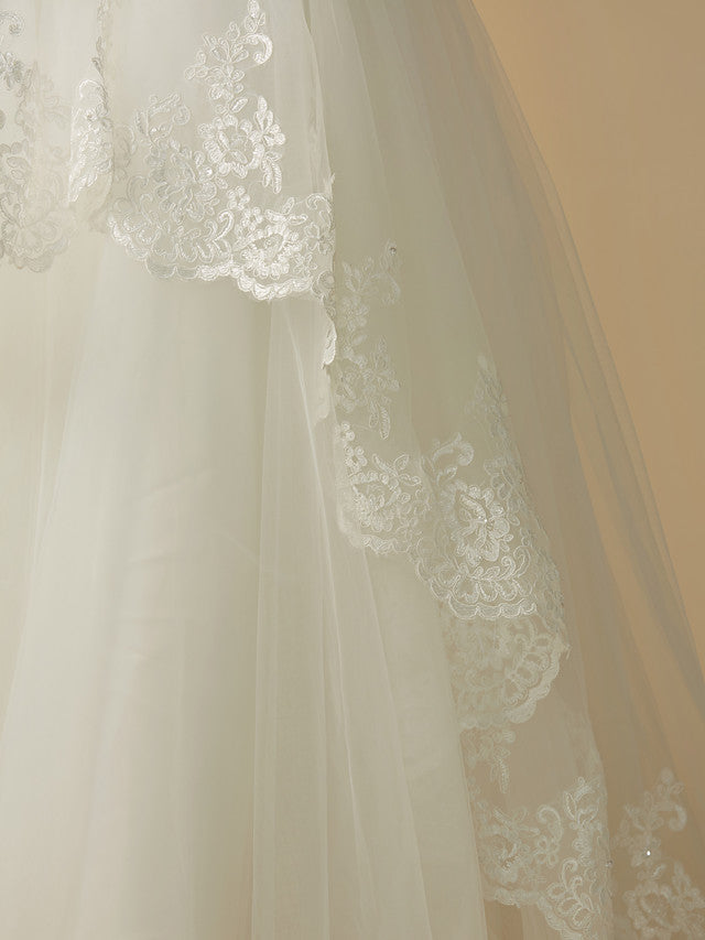 A-Line Half Sleeve Bateau Neck Flower Girl Dress with Beaded Lace Tulle Appliques