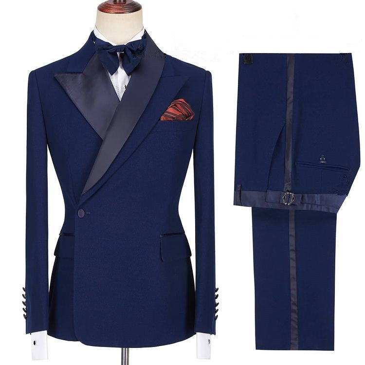 Fashion Dark Navy Formal Dinner Prom Suits with Peaked Lapel