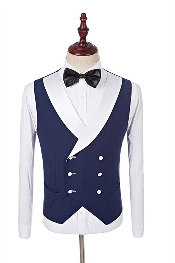 Navy Blue Fashion Slim Fit Shawl Lapel Set with One-Button Closure