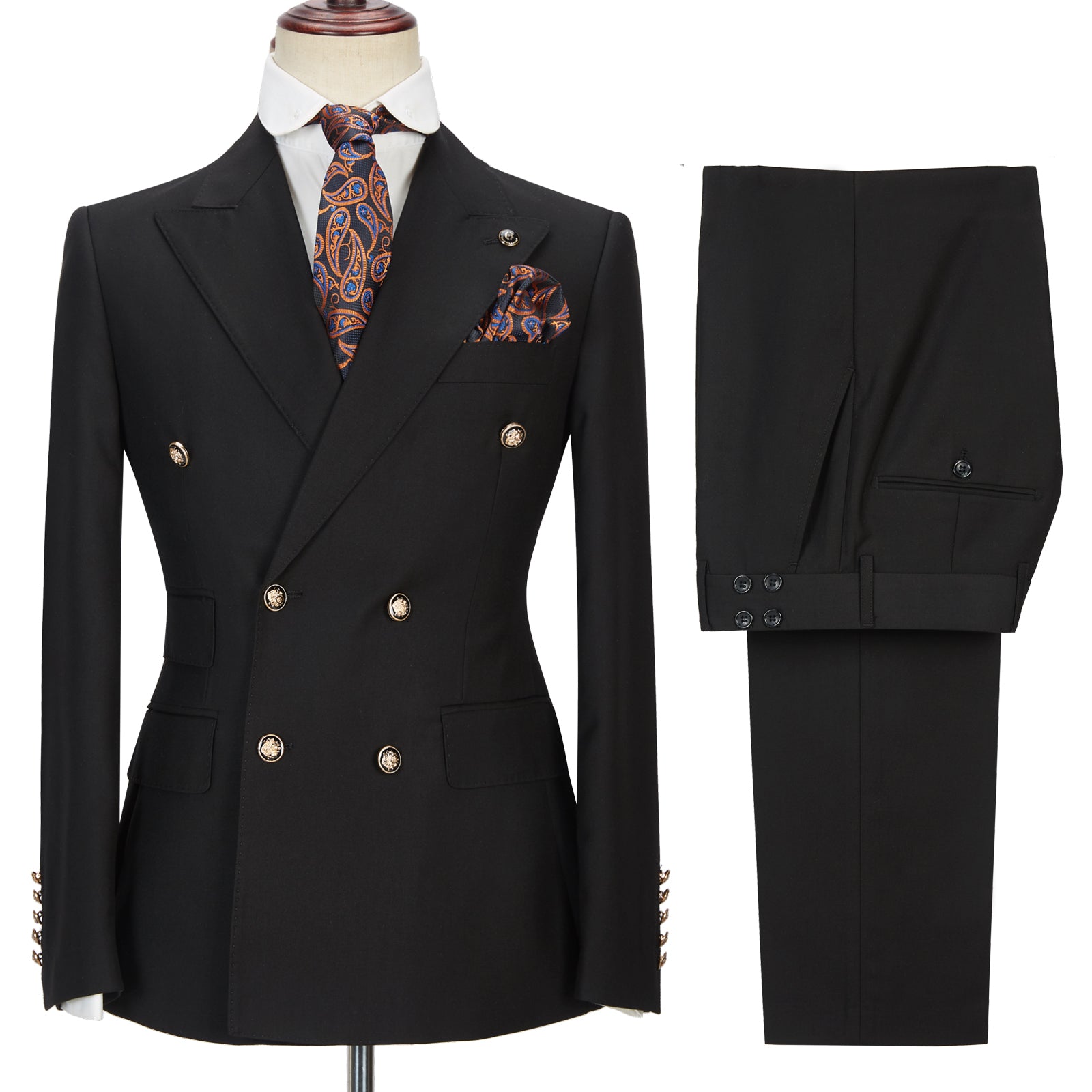 Handsome Black Wedding Suit For Groom with Double Breasted Peak Lapel