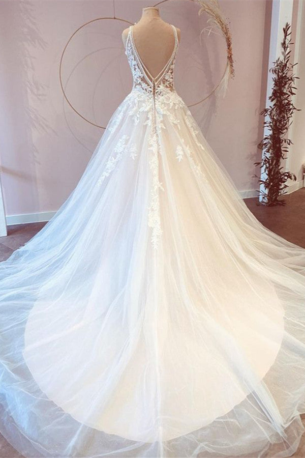 Classy Long Princess Sweetheart Lace Wedding Dress With Tulle Appliques
