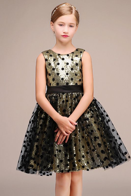 Beautiful Sleeveless Jewel Flower Girl Dress with Tulle and Sequins