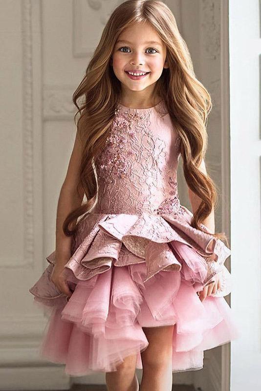 Pretty Pink Scoop Neck Sleeveless Ball Gown Flower Girls Dress