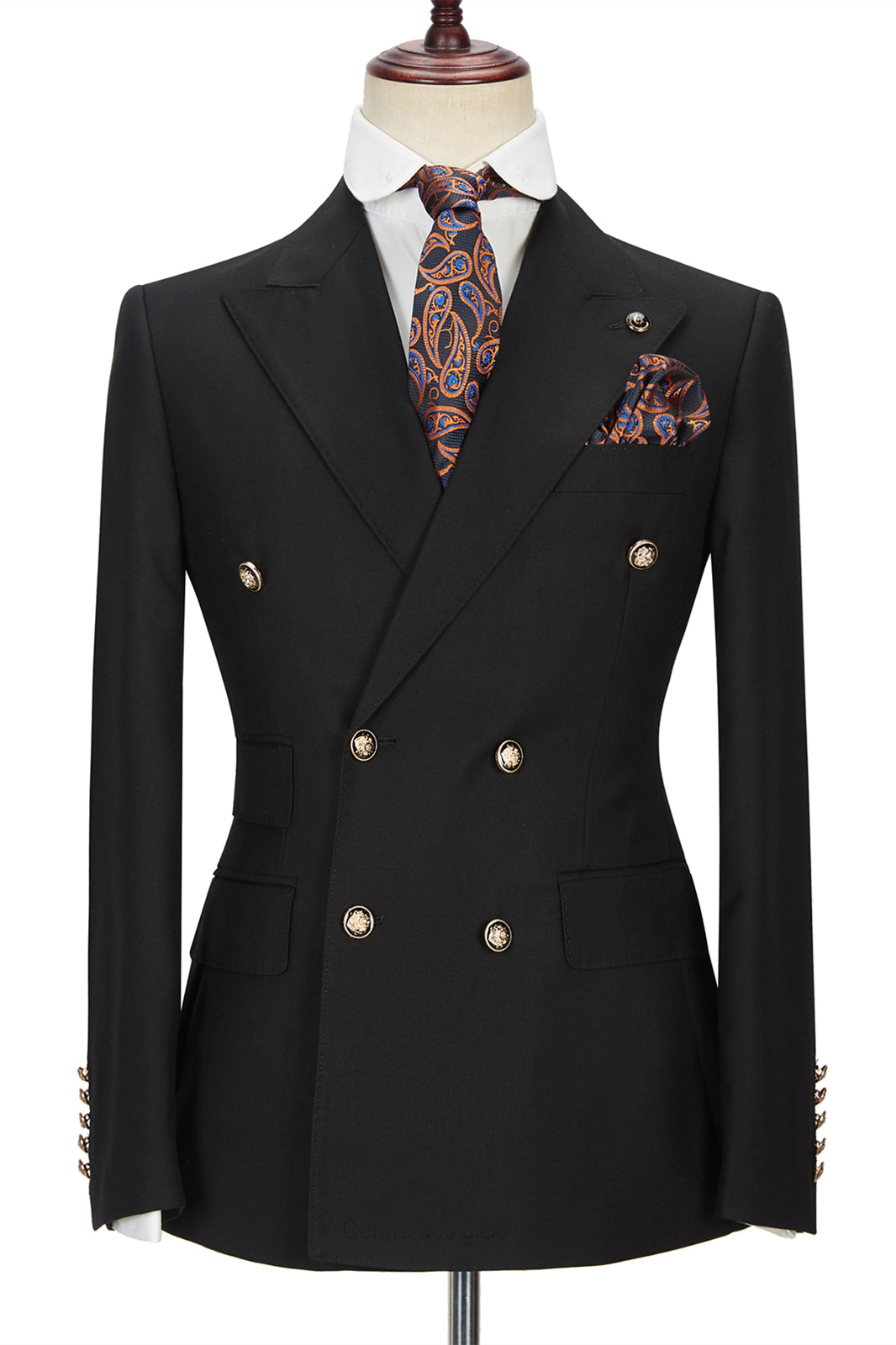 Handsome Black Wedding Suit For Groom with Double Breasted Peak Lapel