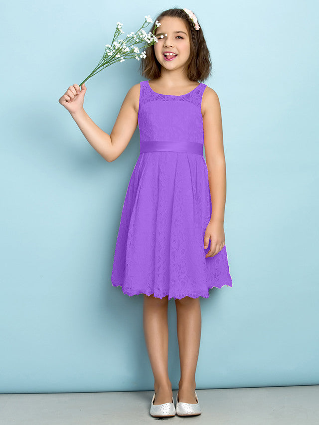 A-Line Scoop Neck Lace Junior Flower Girl Dress for Kids
