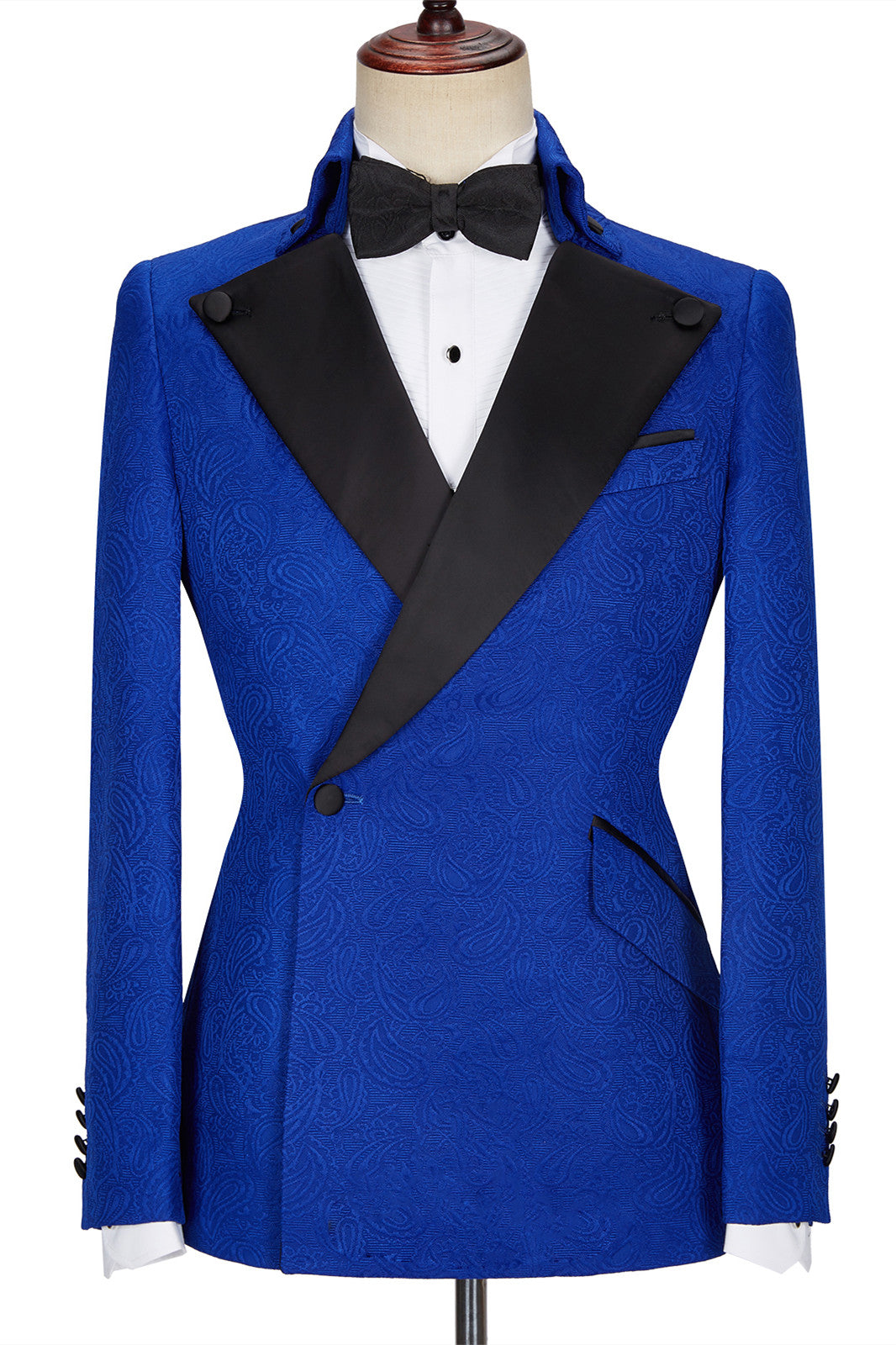 Royal Blue Jacquard Wedding Suits with Black Lapel - Dean Fashion New Arrival