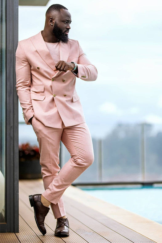 Pink Double Breasted Prince Suit for Groom with Peaked Lapel