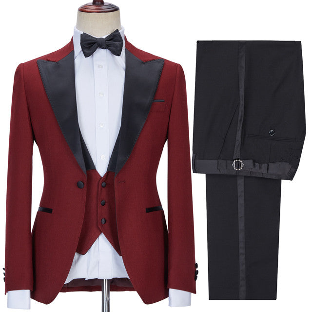 Red Peaked Lapel 3-Piece Business Prom Suit for Men