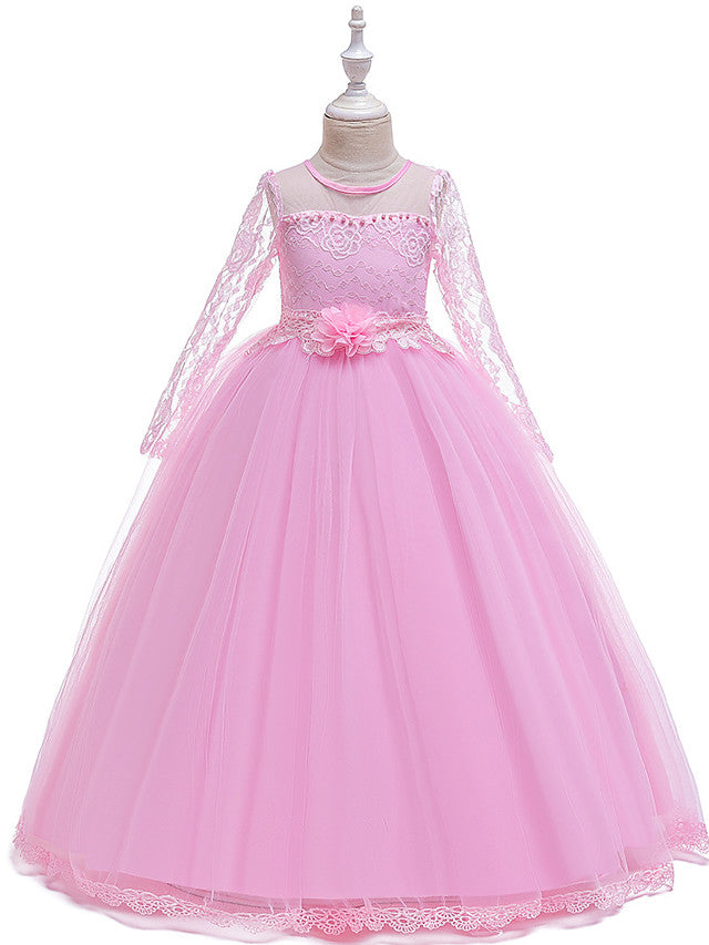 Long Sleeve Flower Girl Dresses with Butterfly Design & Beading