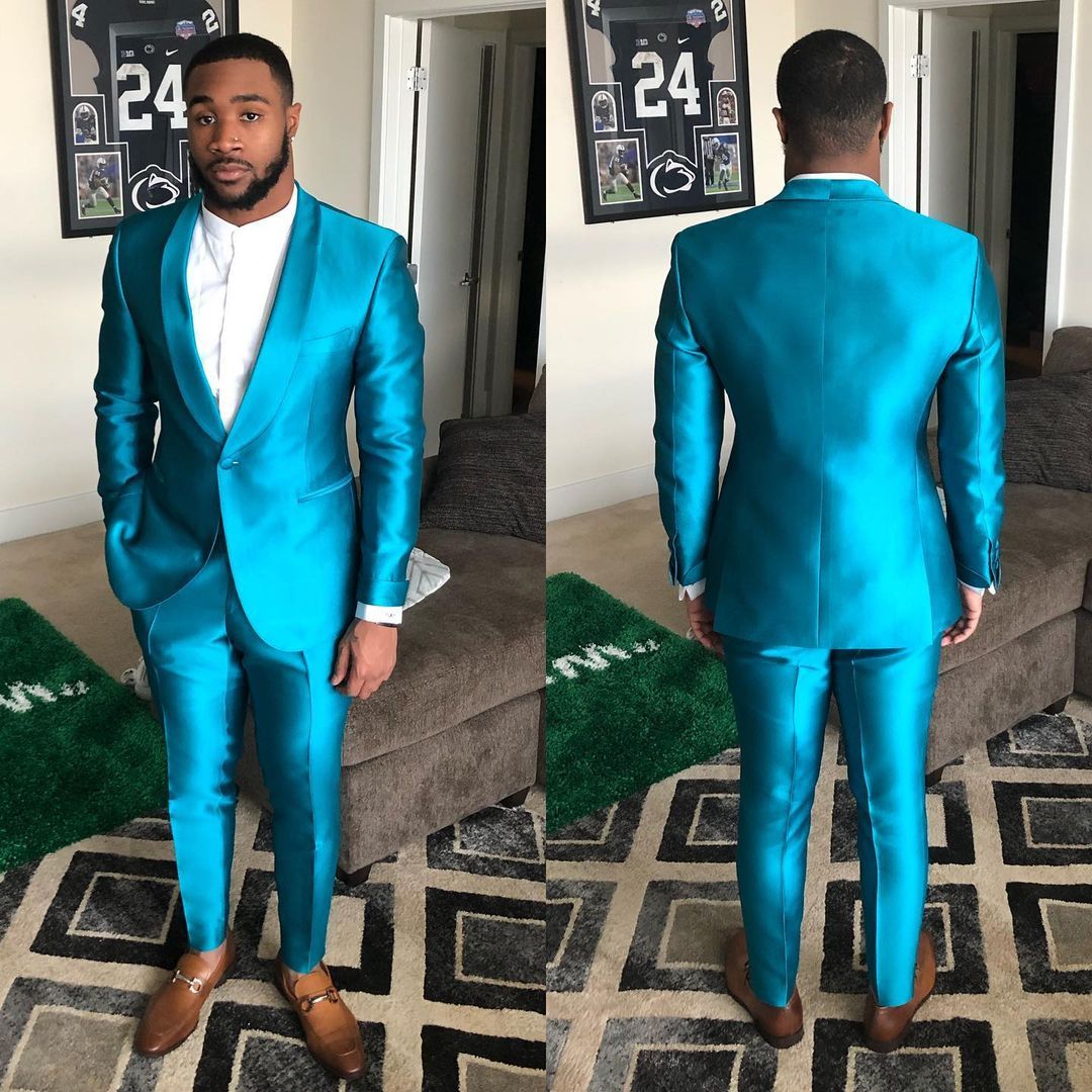 One-Button Reception Suit for Groom, Sparkly Blue with Shawl Lapel