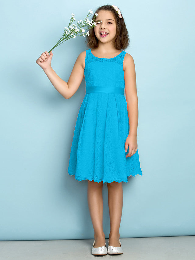 A-Line Scoop Neck Lace Junior Flower Girl Dress for Kids