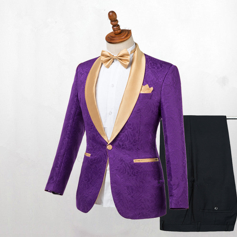Mewest Gold Lapel Groomsmen Tuxedo Antonio with One Button