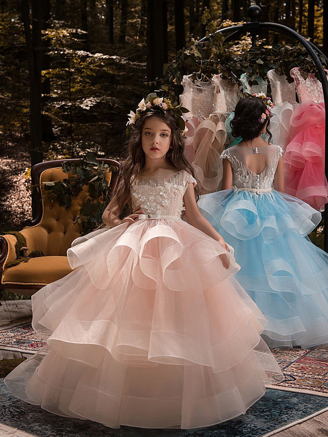Elegant Ball Gown Lace Flower Girl Dresses with Beading Ruffles Buttons