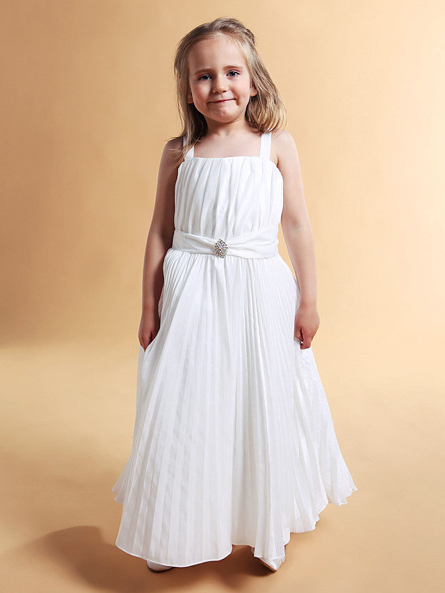 A-Line Square Neck Straps Floor-Length Flower Girl Dress Taffeta