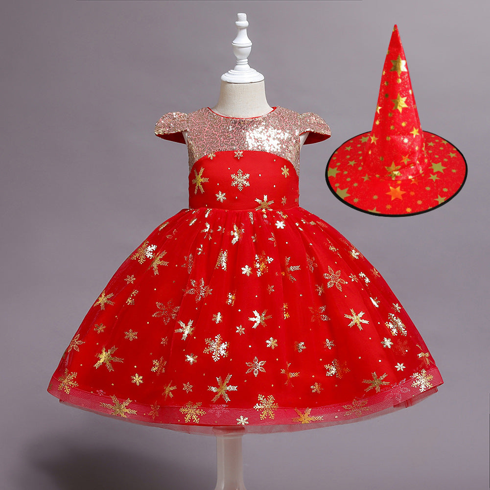 Short Red A-line Glitter Flower Girls Dress with Tulle Appliques